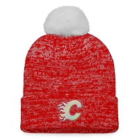 Bonnet en tricot à revers Glimmer fanatiques rouges des Flames de Calgary pour femmes avec pompon