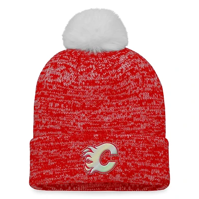 Bonnet en tricot à revers Glimmer fanatiques rouges des Flames de Calgary pour femmes avec pompon