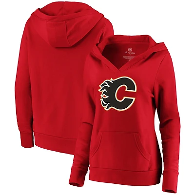 Fanatics Branded Red Calgary Flames Logo principal pour femmes - Chandail à capuchon col en V