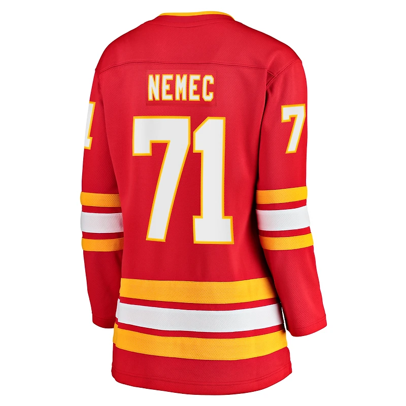 Maillot domicile rouge des Flames de Calgary pour femmes, modèle Breakaway Simon Nemec (Fanatics)