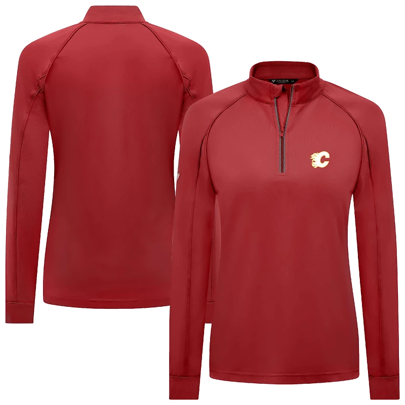 Women's Levelwear Red Calgary Flames Kinetic Insignia Core Raglan Quarter-Zip Top