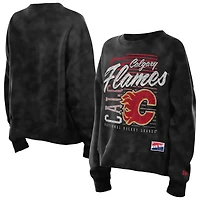 Women's New Era  Black Calgary Flames Boxy Mineral Wash Dolman Sleeve Cropped Sweatshirt