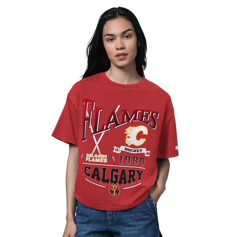 Women's Starter Heather Red Calgary Flames Hall of Fame Boxy T-Shirt