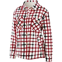 Women's WEAR by Erin Andrews Oatmeal Calgary Flames Plaid Button-Up - Shirt Jacket