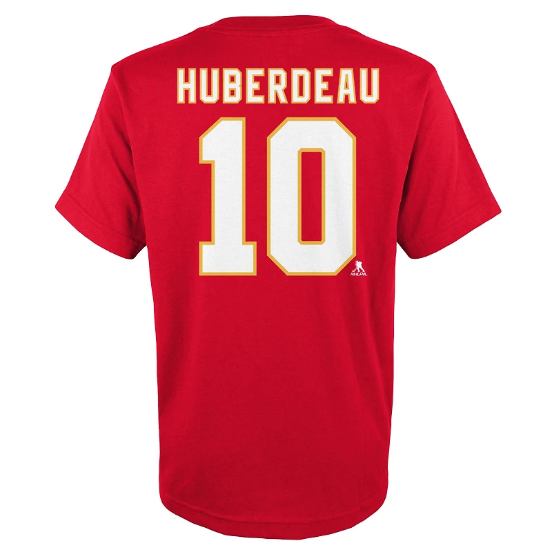 T-shirt rouge avec nom et numéro des Flames de Calgary pour jeunes Jonathan Huberdeau