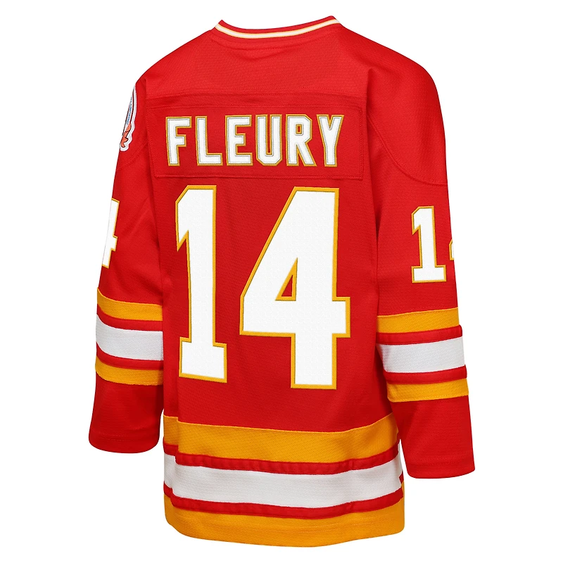 Maillot de joueur retraité la ligne bleue 198/89 des Flames Calgary Mitchell & Ness Theoren Fleury rouge