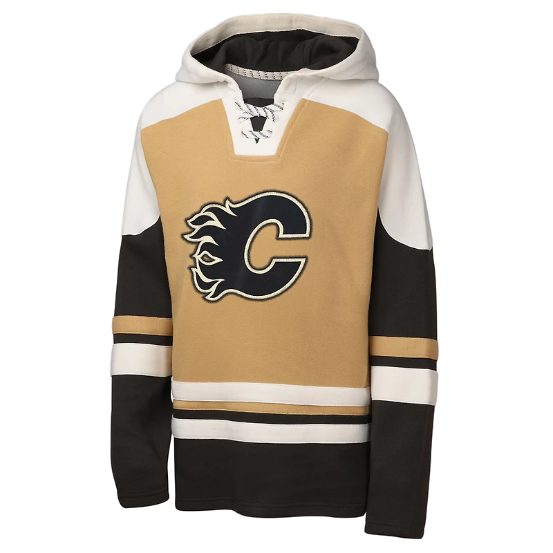 Sweat à capuche col en V Ageless Raglan des Flames de Calgary couleur beige Youth Outerstuff