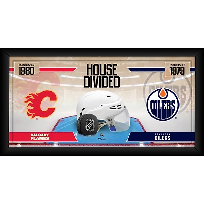 Collage de hockey encadré de 10" x 20" des Flames de Calgary contre les Oilers d'Edmonton