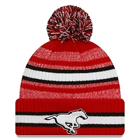 Bonnet en tricot à revers à 6 fléchettes avec pompon des Stampeders de Calgary New Era, rouge