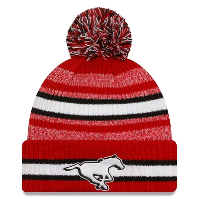 Bonnet en tricot à revers à 6 fléchettes avec pompon des Stampeders de Calgary New Era, rouge