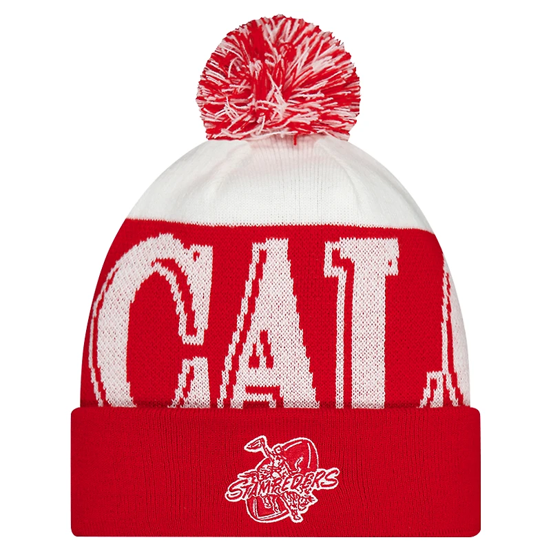 Men's New Era Red Calgary Stampeders Turf Traditions Cuffed Knit Hat with Pom