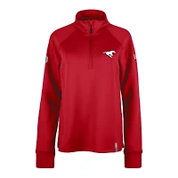 Haut 5th & Ocean by New Era Red Calgary Stampeders Sideline Piper Performance Raglan Quarter-Zip Top pour femmes