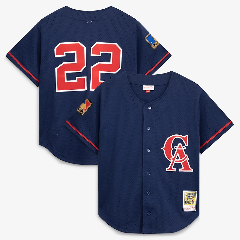 Mitchell & Ness pour homme Bo Jackson Navy California Angels Cooperstown Collection Maillot boutonné d'entraînement au bâton en maille