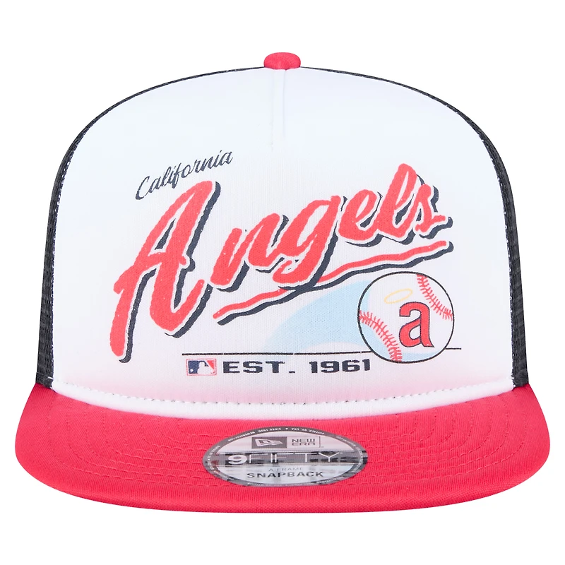 Men's New Era White/Red California Angels Retro Script Trucker 9FIFTY Snapback Hat