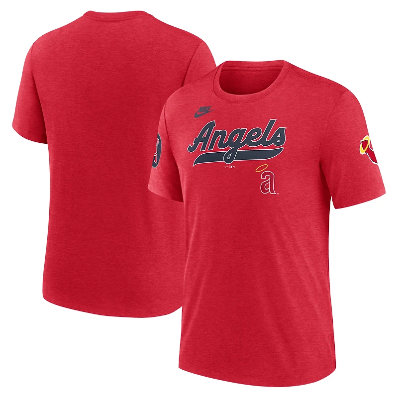 Men's Nike Heather Red California Angels Cooperstown Collection Eras Tri-Blend T-Shirt