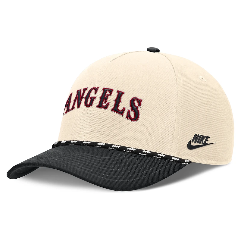 Men's Nike Natural/Black California Angels Cooperstown Collection Rise Adjustable Hat