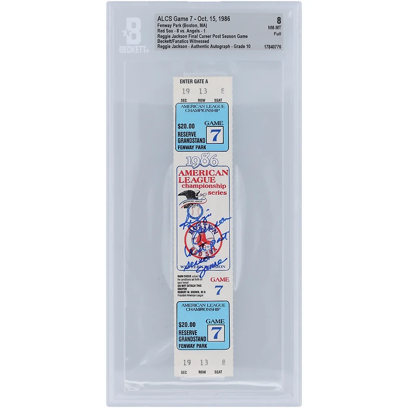 Reggie Jackson California Angels Autographed Final Career Post Season Game Beckett Fanatics Witnessed Authenticated 8/10 Ticket from October 15, 1986 with "Last Post Season Game" Inscription