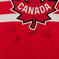 Maillot rouge premium autographié par Nathan MacKinnon, Cale Makar, Sam Reinhart et Jordan Binnington Canada pour le tournoi des 4 Nations - Édition limitée à 10 exemplaires