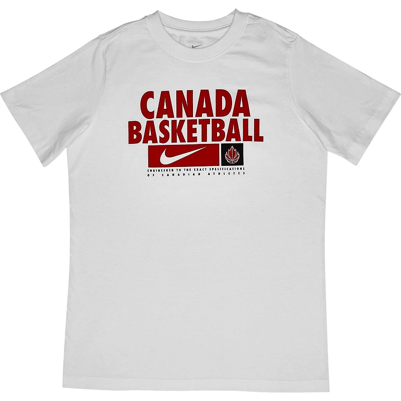 T-shirt d'athlète de base Nike Canada Basketball pour jeunes, blanc