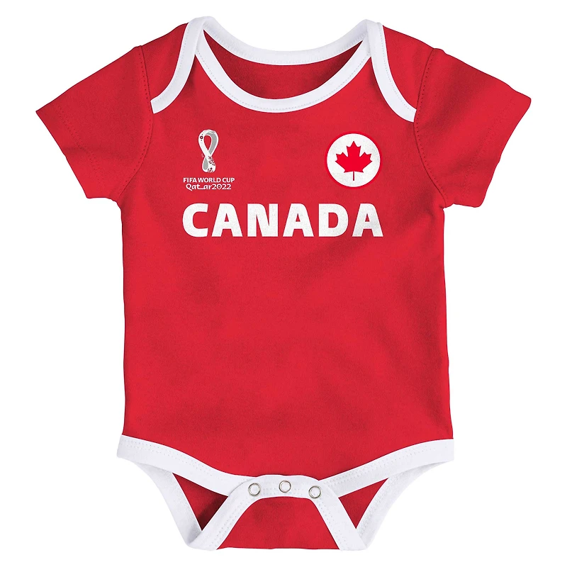 Infant White/Red Canada Soccer FIFA World Cup Qatar 2022 3-Pack - Bodysuit Set