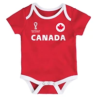 Infant White/Red Canada Soccer FIFA World Cup Qatar 2022 3-Pack - Bodysuit Set