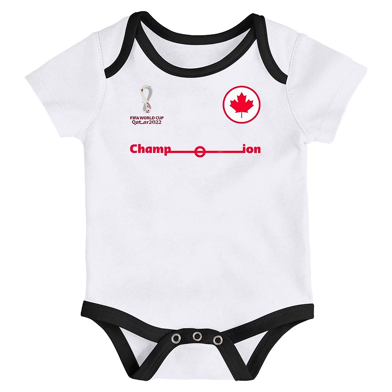 Infant White/Red Canada Soccer FIFA World Cup Qatar 2022 3-Pack - Bodysuit Set