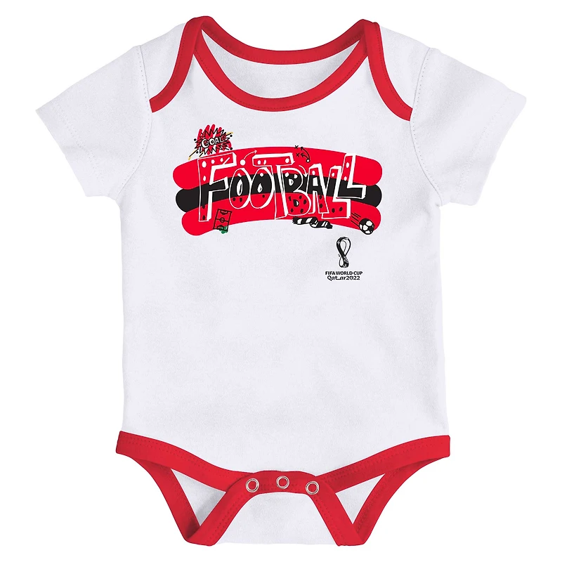 Bébé Blanc/Rouge Coupe du Monde FIFA Qatar 2022 3-Pack - Ensemble Body