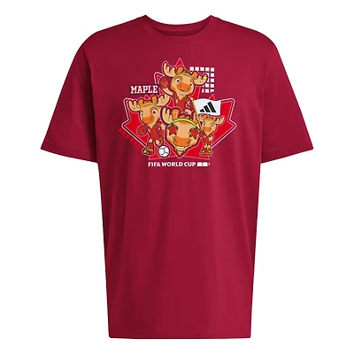 T-shirt adidas rouge pour homme, mascotte du Canada, pays hôte de la Coupe Monde FIFA 2026