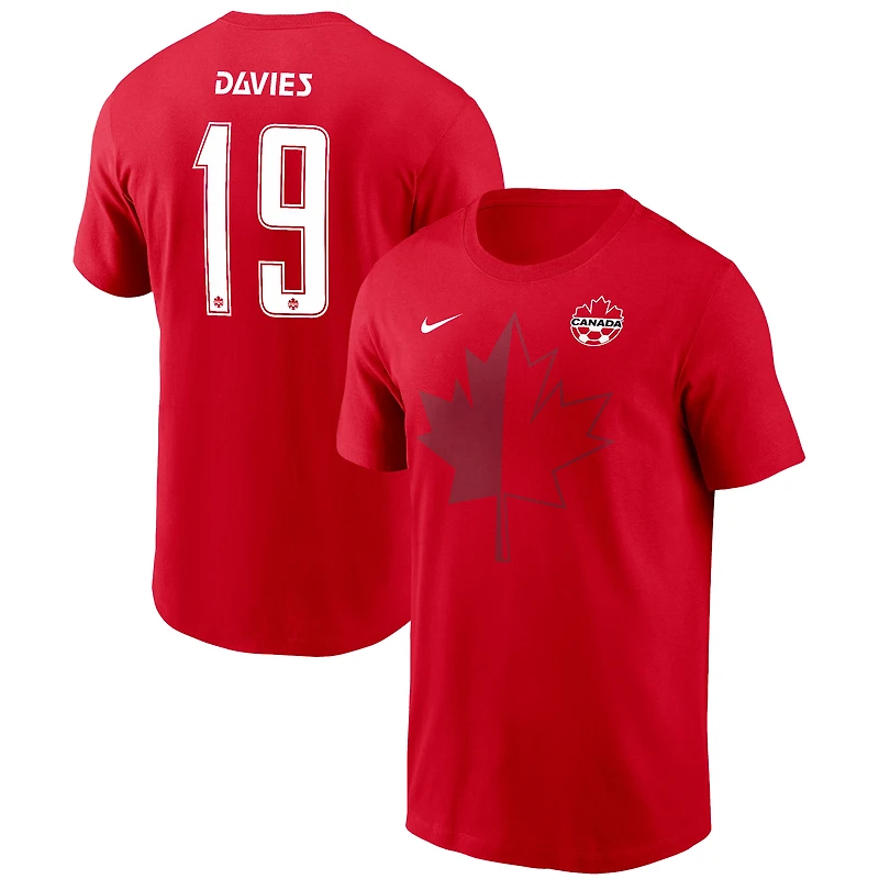 T-shirt Nike Alphonso Davies rouge Canada Soccer pour homme, avec nom et numéro