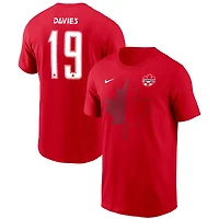 T-shirt Nike Alphonso Davies rouge Canada Soccer pour homme, avec nom et numéro