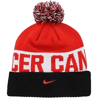 Bonnet en tricot à revers à rayures classiques Nike pour hommes, noir/rouge, Canada Soccer, avec pompon