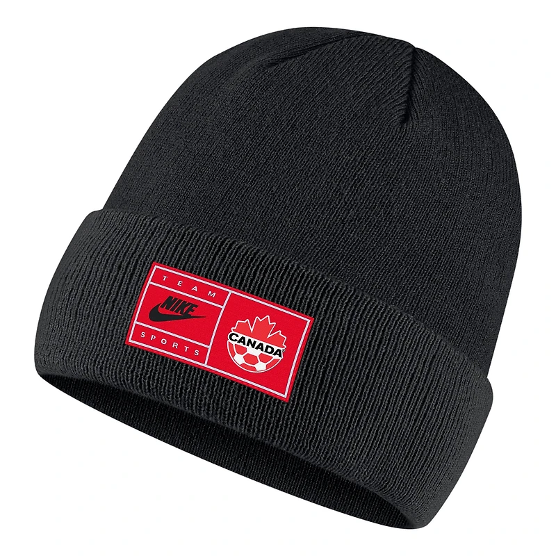 Logo de l'équipe de football du Canada Nike noir pour hommes - Bonnet en tricot à revers