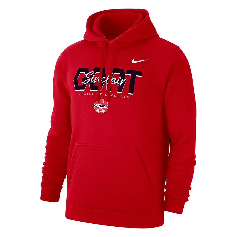 Men's Nike Christine Sinclair Red Canada Soccer GOAT Logo Club Fleece Pullover Hoodie