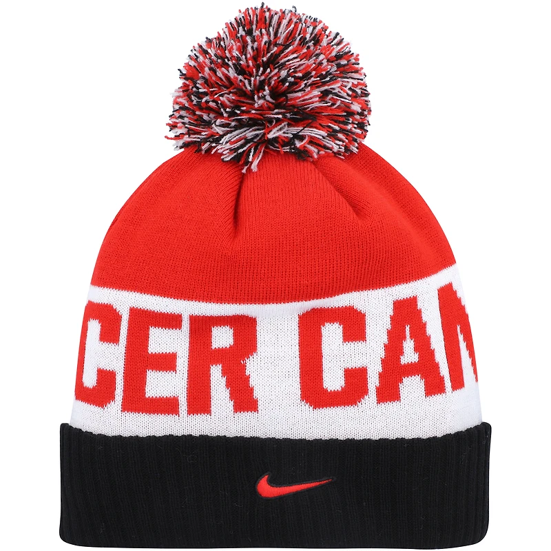 Men's Nike Red/Black Canada Soccer Classic Striped Cuffed Knit Hat with Pom