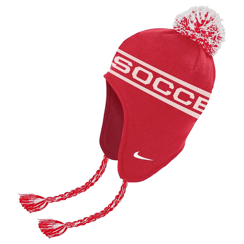 Bonnet en tricot à pompon et oreillettes Nike Canada Soccer rouge pour homme avec pompon