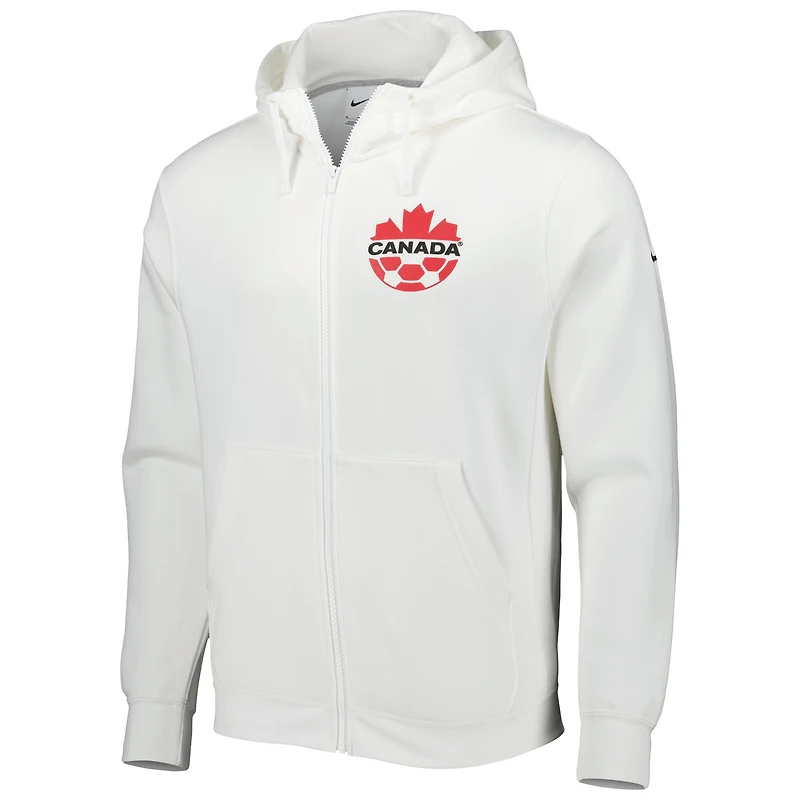 Men's Nike White Canada Soccer Club Fleece Full-Zip Hoodie