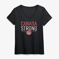 T-shirt noir à col en V pour femmes, Canada Soccer Strong