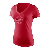 T-shirt Nike rouge Canada Soccer pour femme, col en V, mélange de trois matières