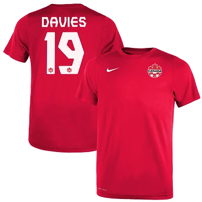 T-shirt de performance Nike pour jeunes, avec le nom et numéro la légende du soccer canadien Alphonso Davies rouge