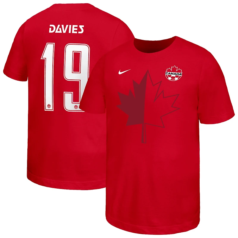Youth Nike Alphonso Davies Red Canada Soccer Name & Number T-Shirt