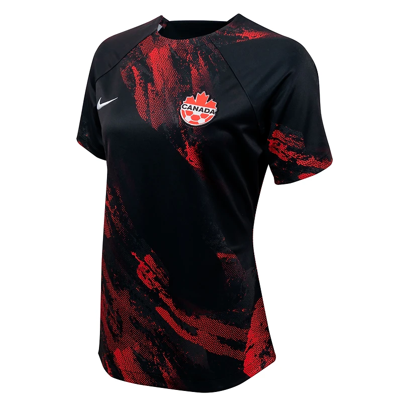 Maillot d'entraînement d'avant-match de l'équipe nationale féminine du Canada 2023 Nike noir pour femme