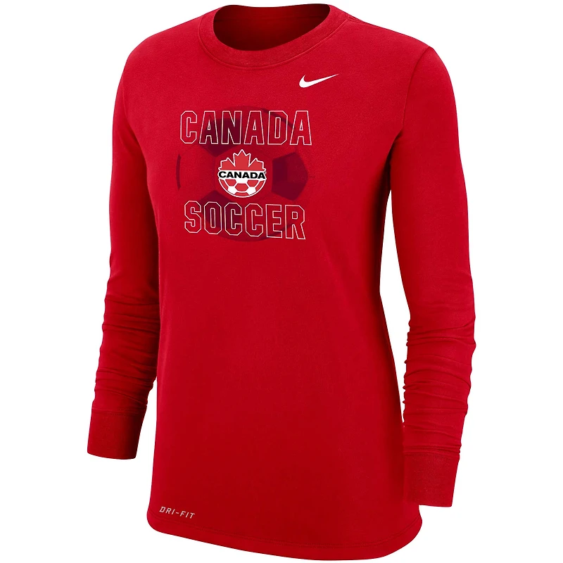 T-shirt à manches longues Performance de l'équipe nationale Nike Canada pour femmes, rouge