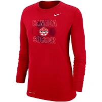 T-shirt à manches longues Performance de l'équipe nationale Nike Canada pour femmes, rouge