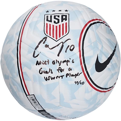 Ballon de football Nike USA autographié par Carli Lloyd USWNT avec l'inscription « Le plus grand nombre de buts olympiques pour une joueuse USWNT