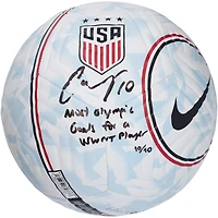 Ballon de football Nike USA autographié par Carli Lloyd USWNT avec l'inscription « Le plus grand nombre de buts olympiques pour une joueuse USWNT