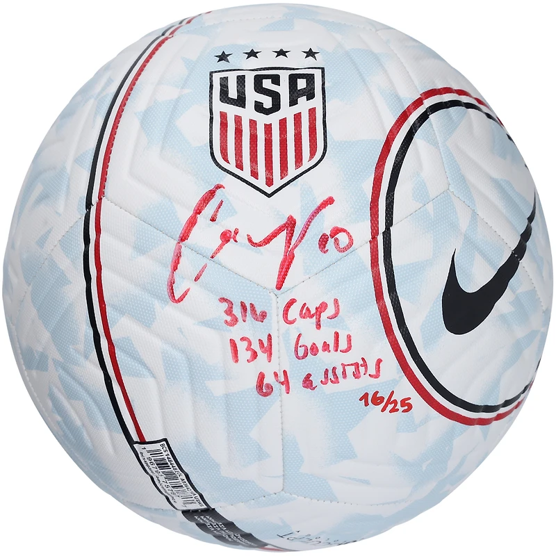 Ballon de football Nike USA autographié par Carli Lloyd USWNT avec logo multiple - Édition limitée à 25 exemplaires - Signé en rouge