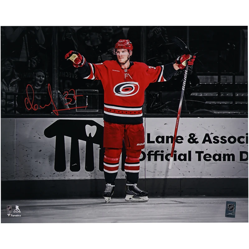 Andrei Svechnikov Carolina Hurricanes Autographed 16" x 20" Red Jersey Celebrating Spotlight Photograph