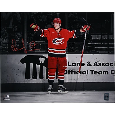 Andrei Svechnikov Carolina Hurricanes Autographed 16" x 20" Red Jersey Celebrating Spotlight Photograph