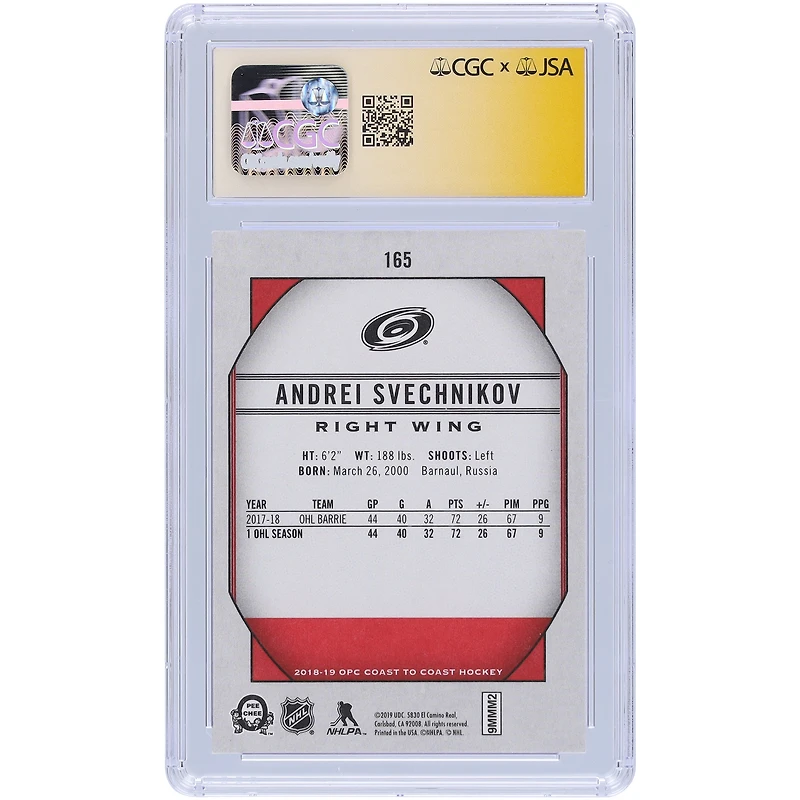 Andrei Svechnikov Carolina Hurricanes Autographed 2018-19 Upper Deck O-Pee-Chee Coast To Coast #165 CGC Fanatics Witnessed Authenticated Auto 10 Rookie Card