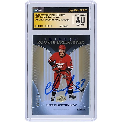 Andrei Svechnikov Carolina Hurricanes Autographed 2018-19 Upper Deck Trilogy #79 #/999 CGC Fanatics Witnessed Authenticated Auto 10 Rookie Card